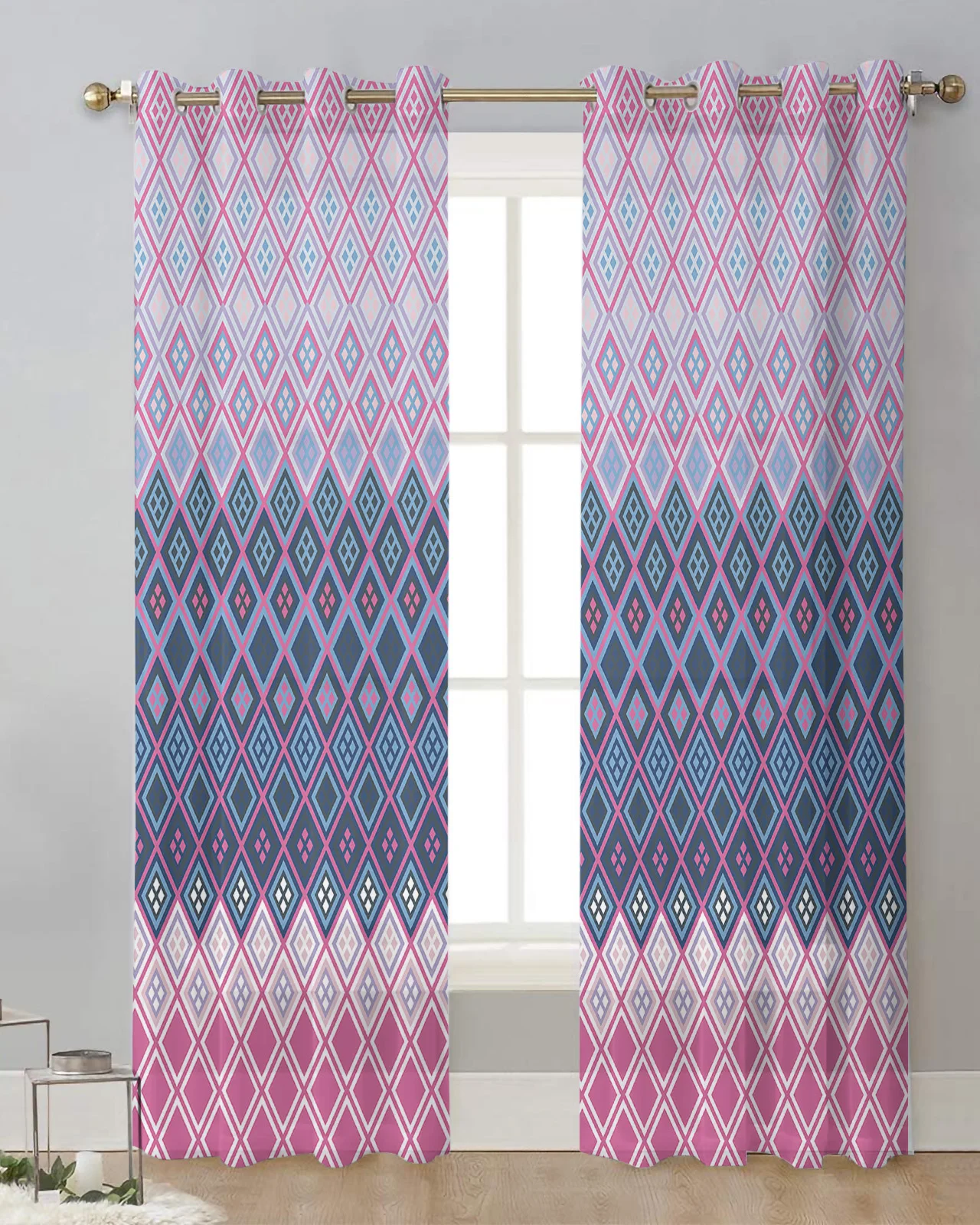 

Diamond Gradient Texture Color Block Purple Modern Tulle Curtains Living Room Voile Sheer Window Curtains Bedroom Accessories