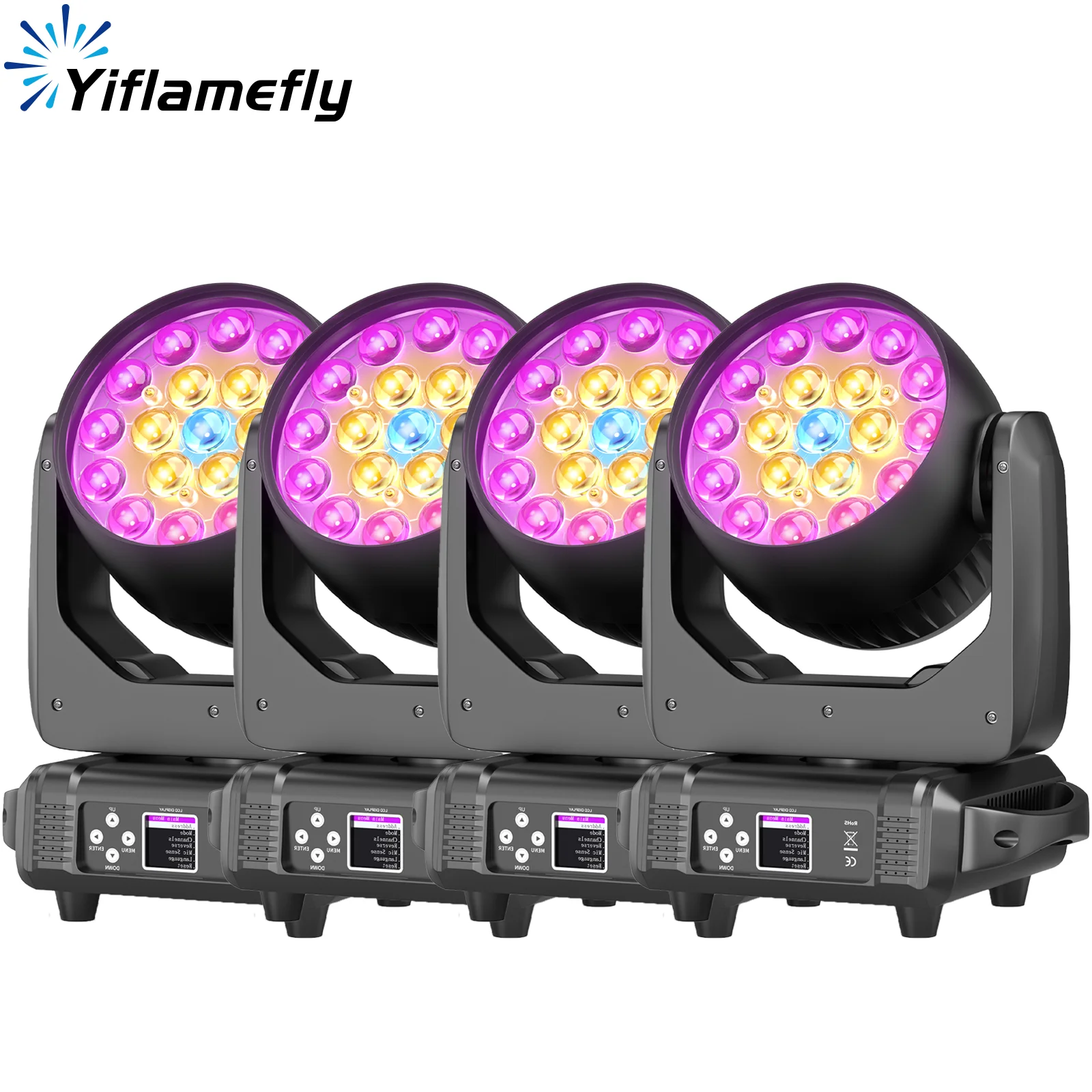 

Yiflamefly 4Pcs 200W Bee Eye Zoom Moving Head Lights 19X15W RGBW LED Stage Light DMX512 DJ Light For Disco KTV Bar Wedding Party