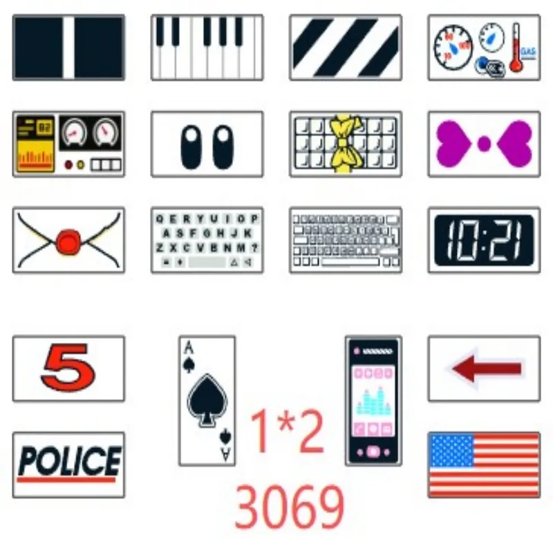 10pcs Building block part 3069, printed with interchangeable base color and customizable pattern