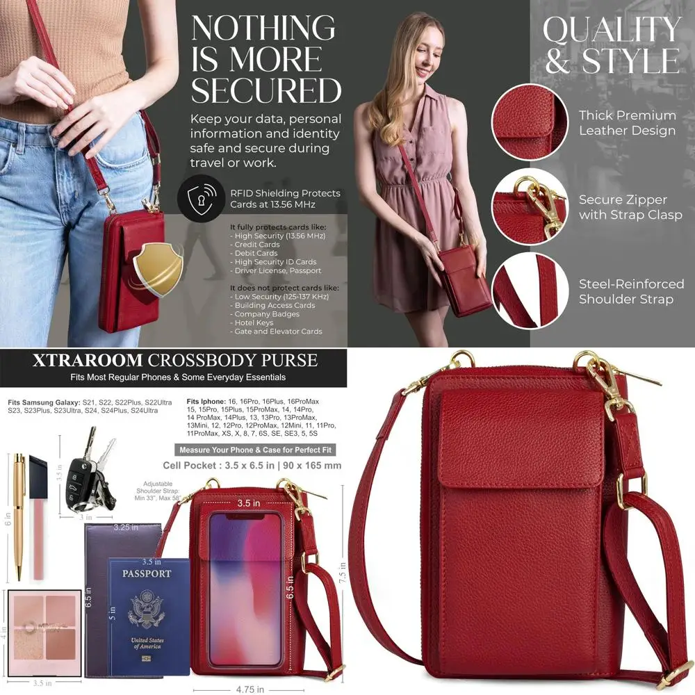 

Anti-Theft RFID-Blocking Leather Crossbody Wallet Purse, Small Elegant Design for Travel