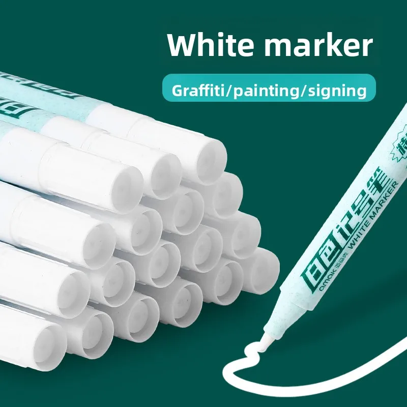 

White marker pen, waterproof, non-fading, odorless, non-erasable, continuous ink, thick tip, for painting and art highlighting