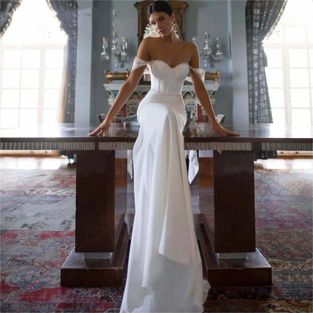 Robe de mariée sirène blanche avec perles chérie pour femme, robes de mariée simples et modernes, robe personnalisée sur mesure, Off Initiated, 2023