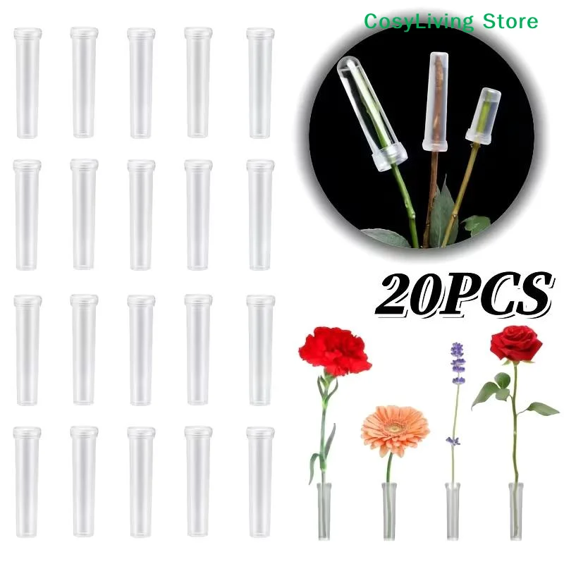 [CL]20PCS Flower Water Tubes With Caps Reusable Silicone Transparent Floral Vials Plastic For Flower And Plant Preservation[CL]