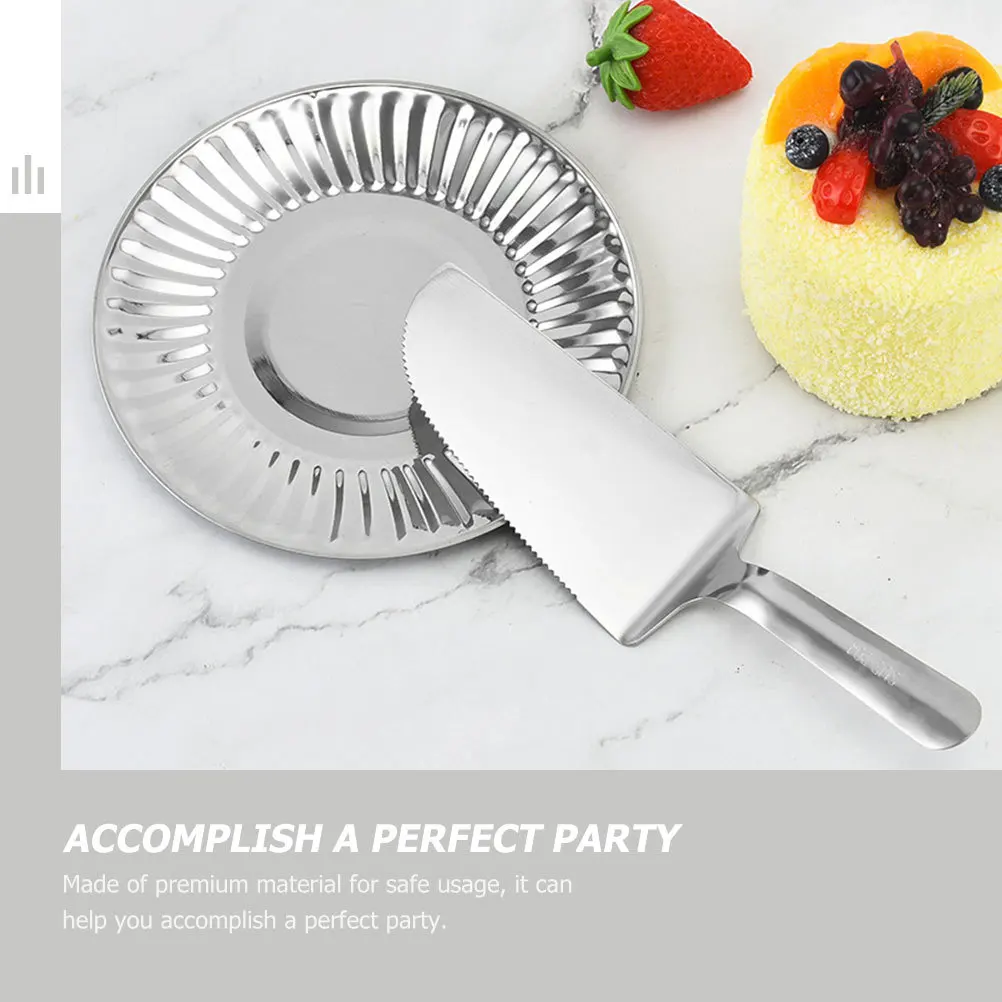 

1Set Stainless Steel Cake Cutter Fork Knife Plate Portable Reusable Utensils for Birthday Party Gatherings Silverware Set