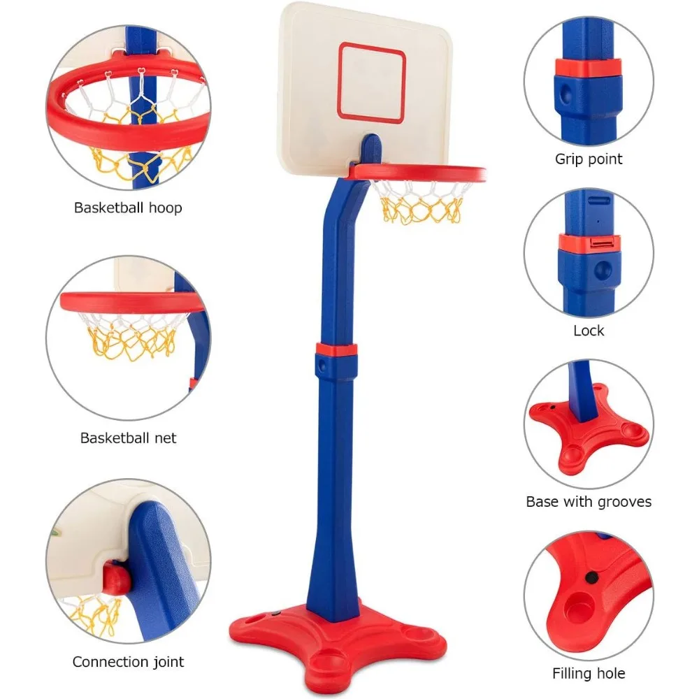 مجموعة طوق كرة سلة للأطفال قابلة للتعديل مع قاعدة ثابتة، لعبة لعب محمولة للاستخدام الداخلي والخارجي للأطفال الصغار والأطفال