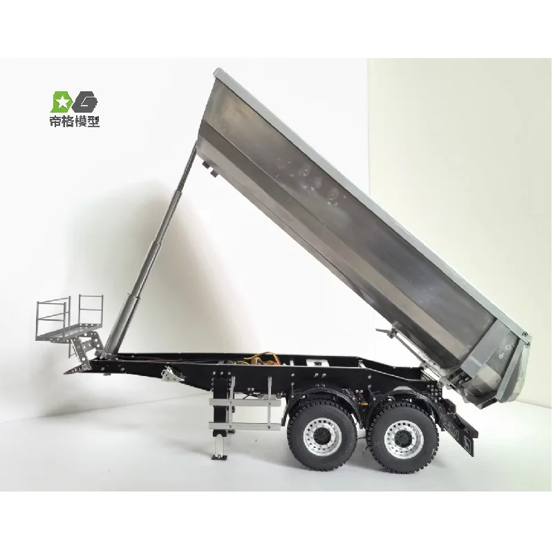 All Metal Hydraulic 2 Axle Dump Trailer Tow for 1/14 Tamiya RC Truck Trailer Tipper Scania 770S MAN Actros Volvo Car Diy Parts