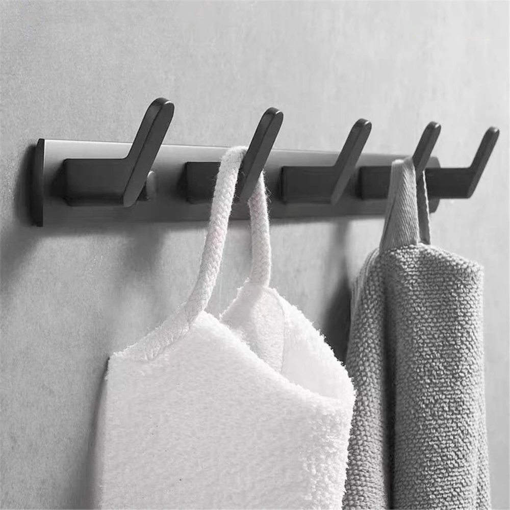 Bathroom Towel Hook Bedroom Door Wall Hat Clothes Coat Hanger Kitchen Hooks Shelf Black Wall Mounted Key Hanging Rack Aluminum