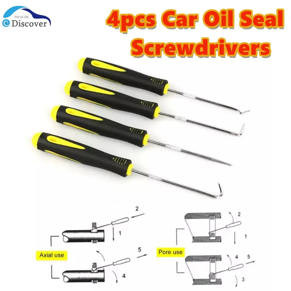 

4Pcs Car Auto Vehicle Oil Seal Screwdrivers Set O Ring Removal Tool Gasket Puller Long Remover Tool Set Auto Car Pick and Hook