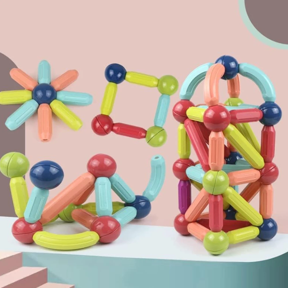 مجموعة الكرات والقضبان المغناطيسية، مجموعة بناء المغناطيس، الكرات والأعواد المغناطيسية - تتميز بأمان وقوي جدًا وألعاب مونتيسوري والرياضيات