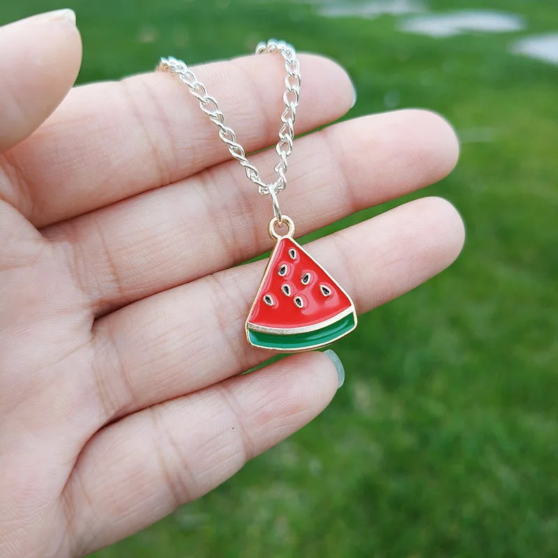 New Fruit Necklace Pendant Red Cherry Watermelon Lemon Cartoon Choker Wedding Jewelry for Women Students Birthday Gift