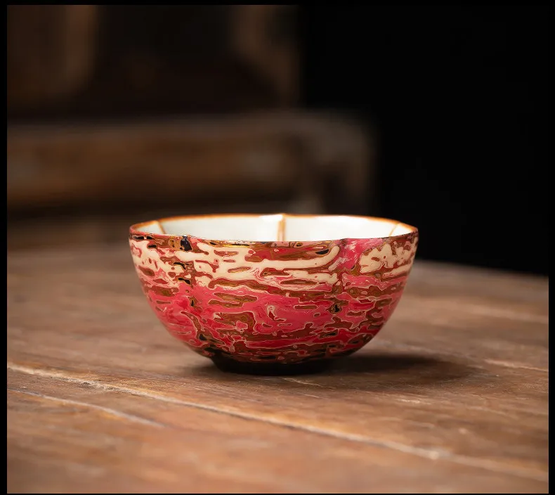 Large lacquer Ru kiln owner pink women's special teacup plum blossom pure handmade high-end lacquer gifts