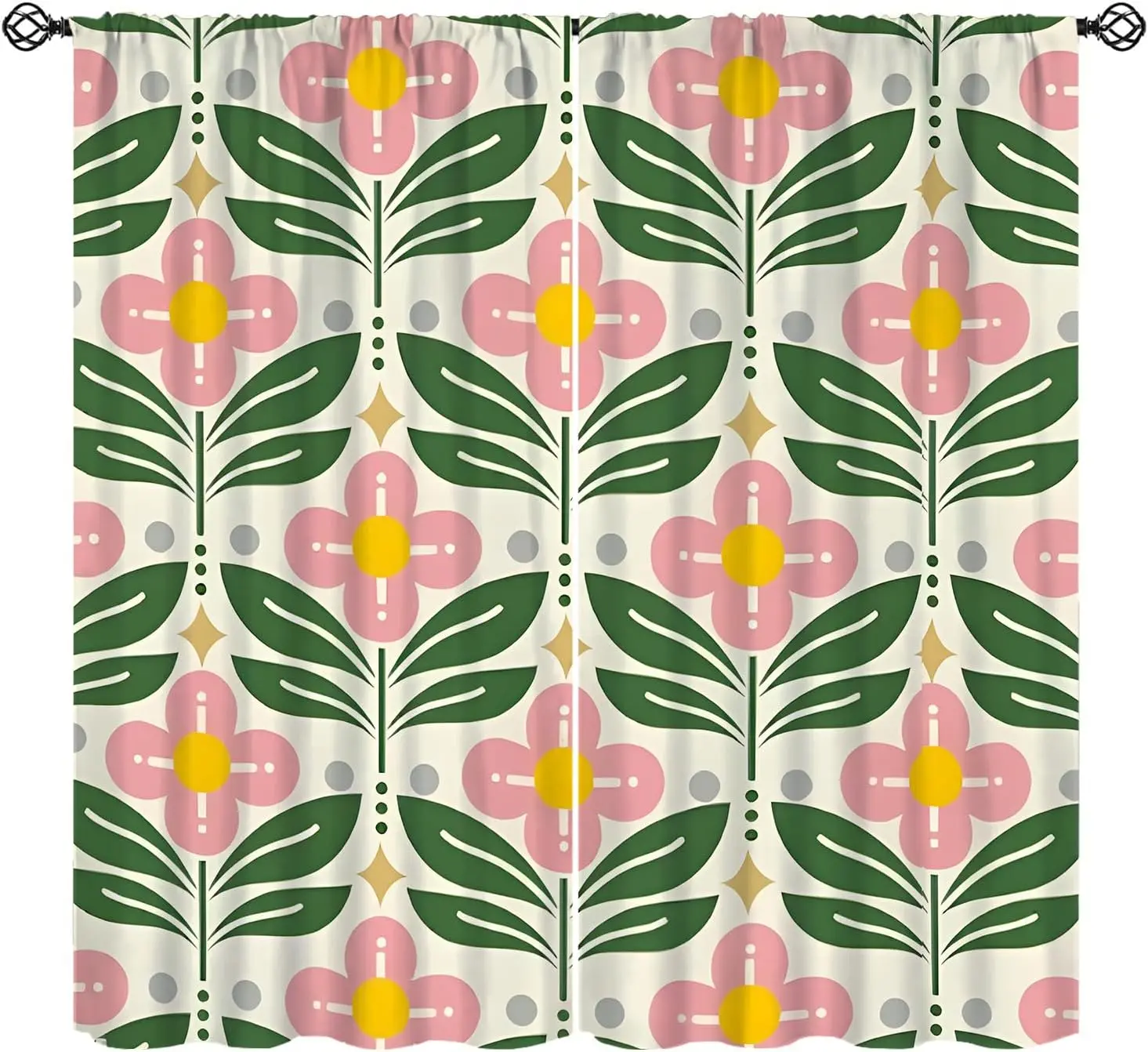 Boho Floral Leaf Pattern Curtains 2pcs Pair Tropical Botanical Drapes Window Curtains for Living Room Bedroom Home Decor Panels