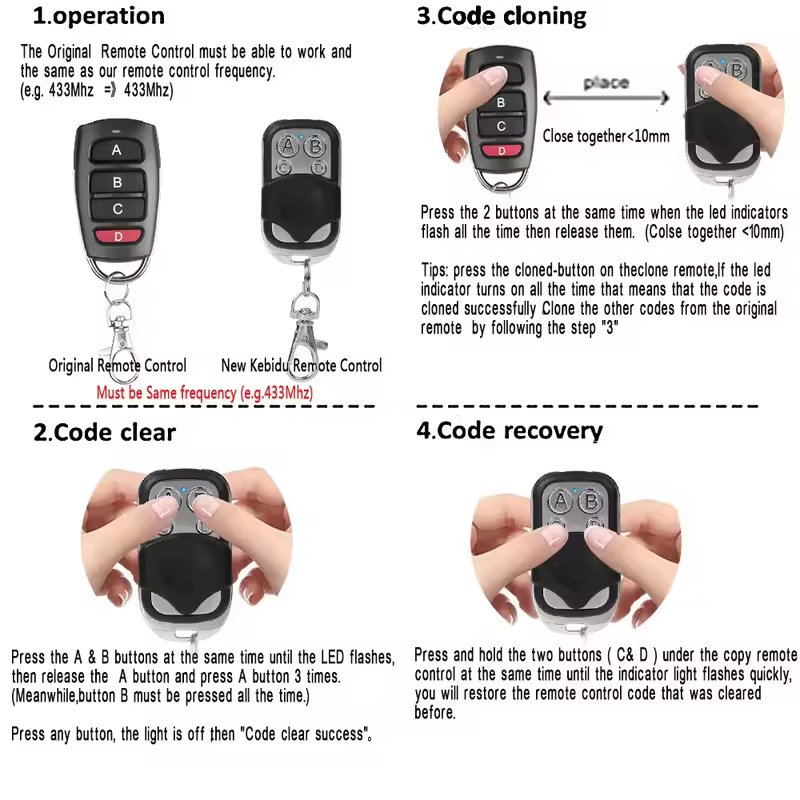 433MHZ Remote Control 4 Button Remote Controller Duplicator Universal Garage Door Opener Clone Rolling Code for Gate Garage Door - Image 3