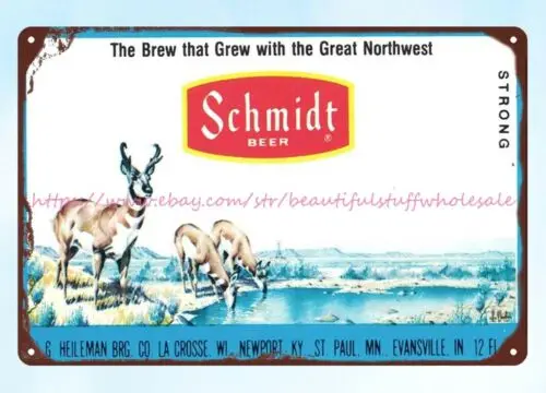 1970s Schmidt Beer deer Outdoors Scene Brewing metal tin sign home decor