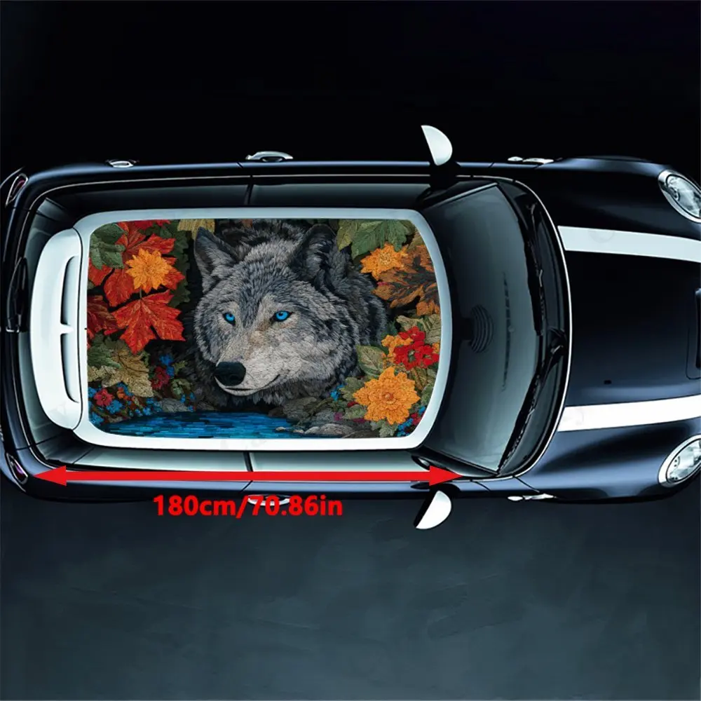ملصق لفينيل سقف السيارة الكلاسيكي على شكل ذئب وزهرة، ملصق تلقائي، ديكور فني للمركبة، ملصق سيارة خارجي مقاوم للماء ذاتي اللصق #2