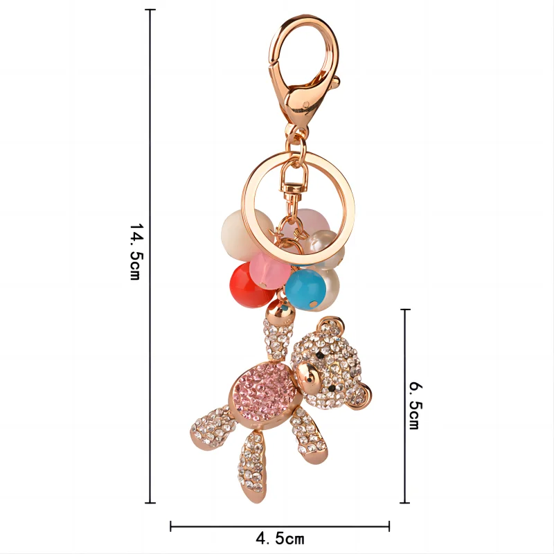 Unique Fun Bear Keychain Gift For Girls Pure Handmade DIY Artificial Diamond Cute Bear Car Keychain Pendants And Bag Ornaments