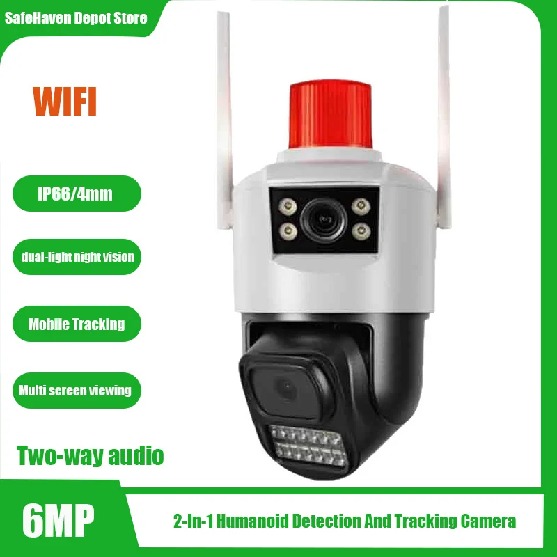 

Wi-Fi камера 3MP+3MP 6MP с интеллектуальной двойной подсветкой для ночного видения, 2-в-1, с функцией обнаружения и отслеживания человека, двусторонней голосовой связью, оповещением и сигнализацией.