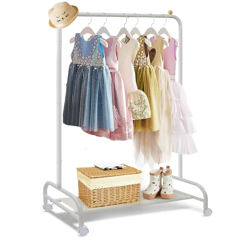 

Kids Clothing Ra With 4 Wheels And Bottom Storage Shelf, Toddler Garment Ra For Dressers, Skirts, Dance Costumes, Baby Girls