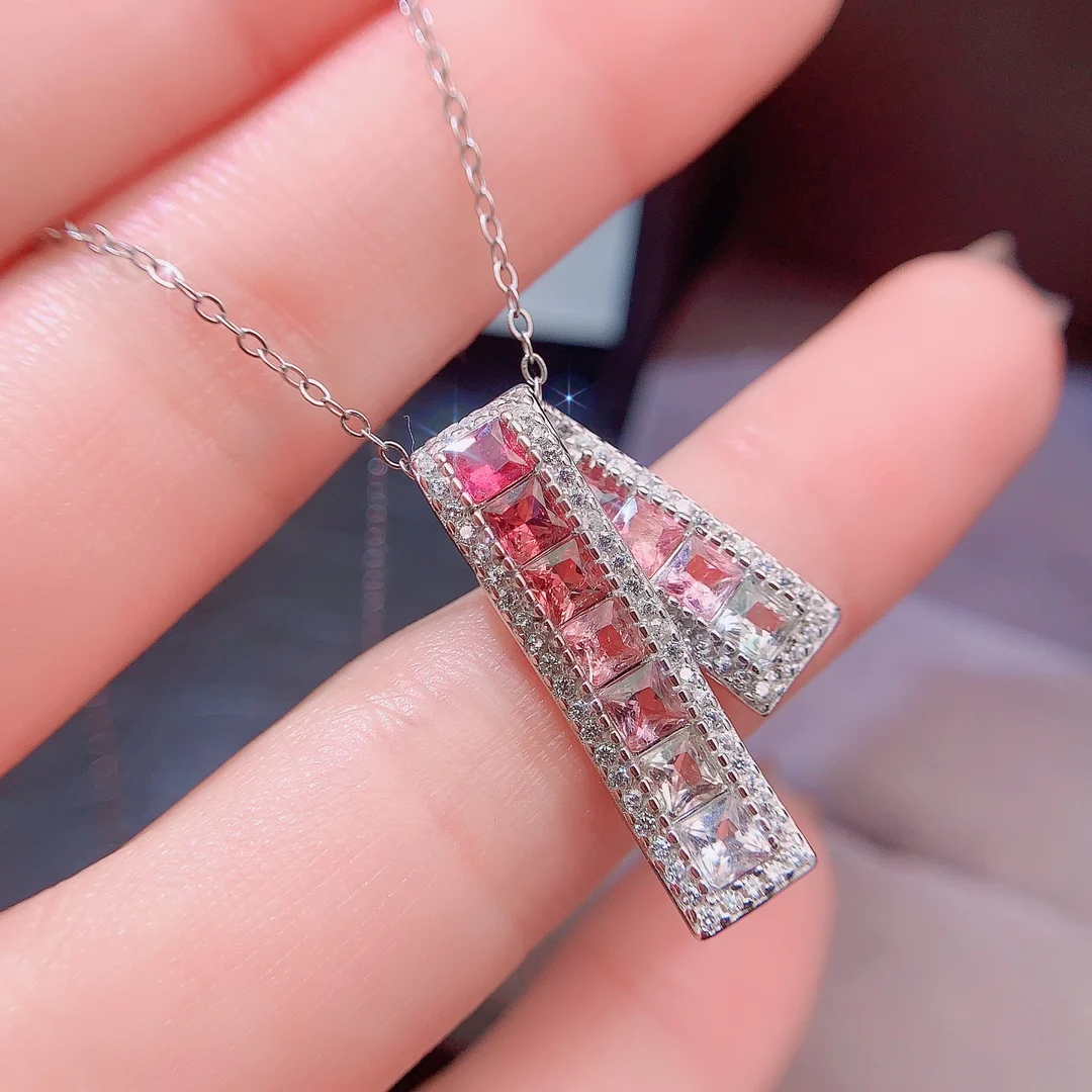 FS 3mm Natural Tourmaline Pendant Necklace S925 Sterling Silver With Certificate Fine Charm Weddings Jewelry for Women MeiBaPJ