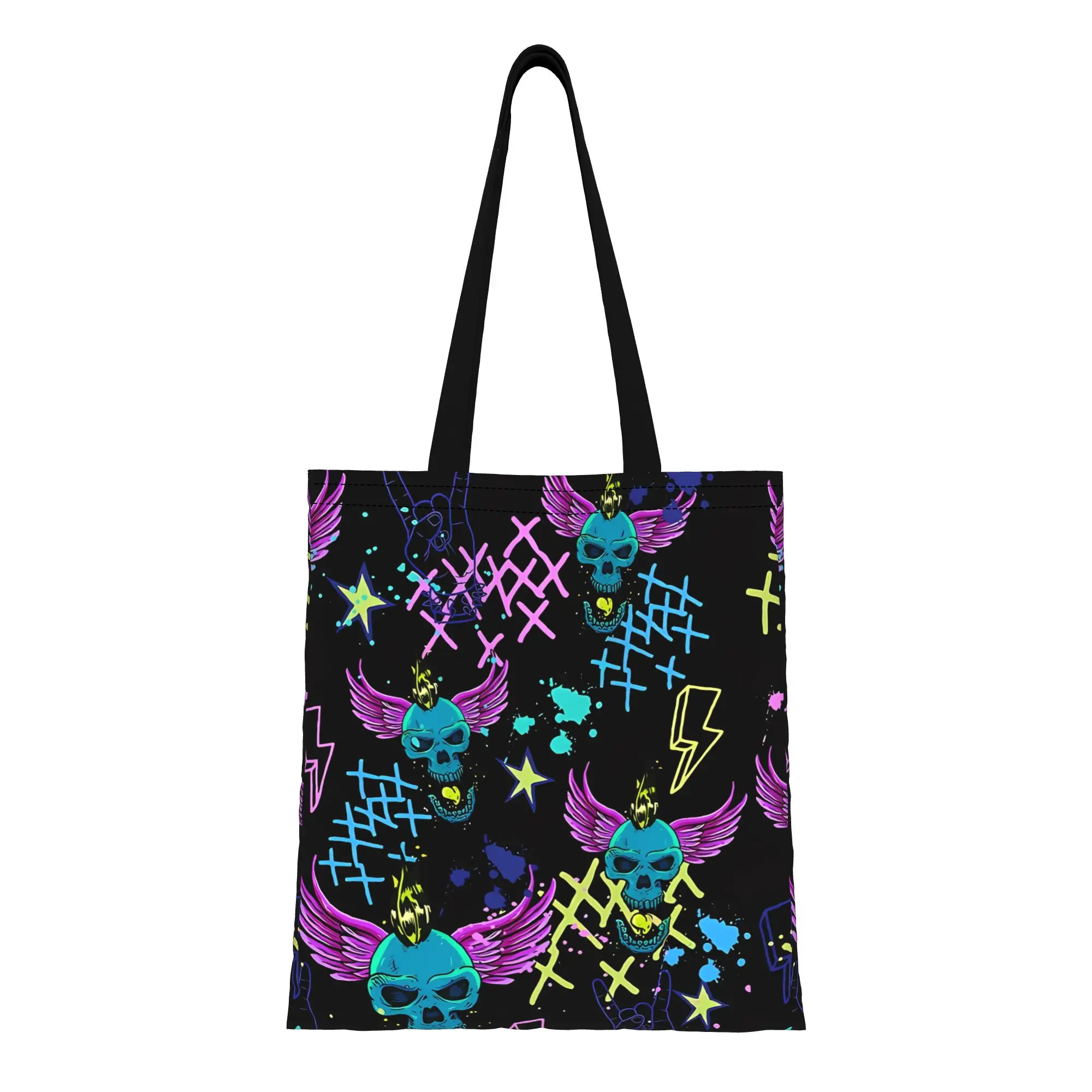 

Y2K Neon Punk Graffiti Canvas Woman Tote Bag for Shopping Travel Outdoor Heavy Duty Shoulder Handbag