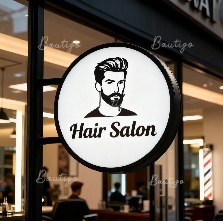 Custom Round Light Box Illuminated Hanging Sign Double Sided Board Advertising Outdoor Business Logo Hair Salon LightBox Signage