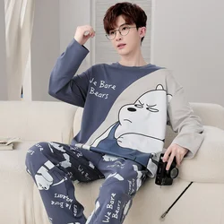 Men's Pajamas Spring Autumn 100% Cotton Youth Pajamas Student Suits Fashionable Sweet Cartoon Home Clothes For Men