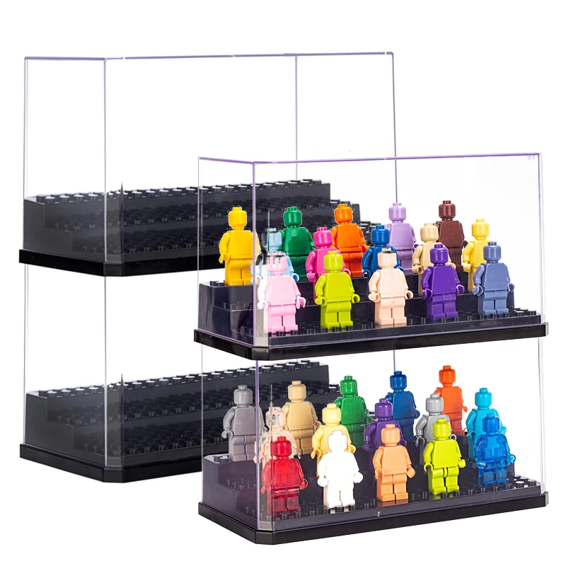 Acrylic Display Case for Figures Dustproof, Clear Display Box with Building Base, Collection Bricks Storage Blocks Action Figure