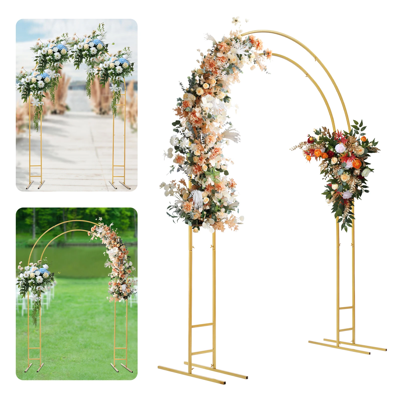 4.9x7.2Ft Metal Wedding Arch Balloon Arch Gold Backdrop Arch Stand for Wedding Birthday Garden Yard In/Outdoor Party Decoration