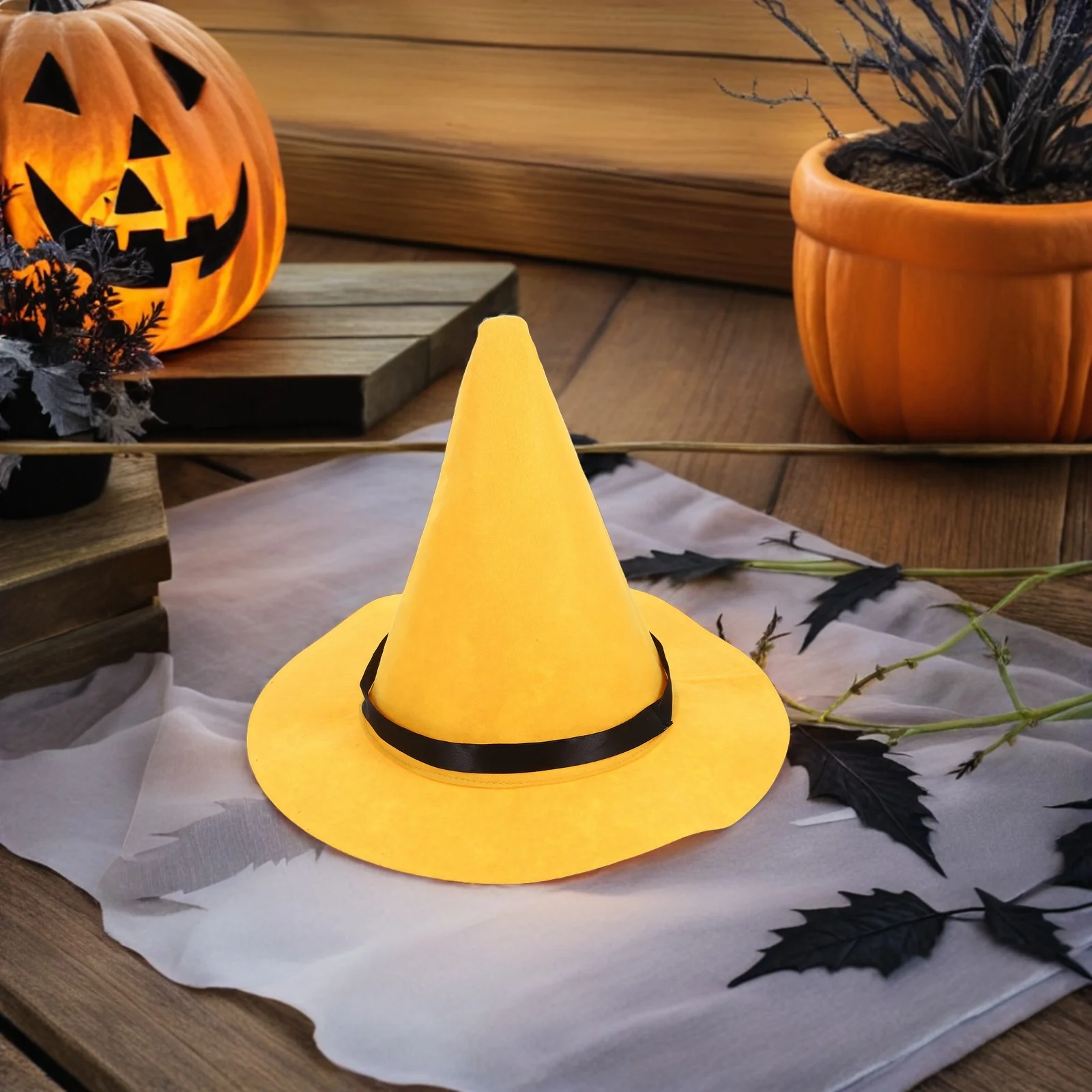 قطعتان من قبعة الساحرة الصفراء بتصميم فريد من نوعه كلاسيكي مدبب لملابس الهالوين التأثيرية إكسسوار للجنسين والكبار والأطفال