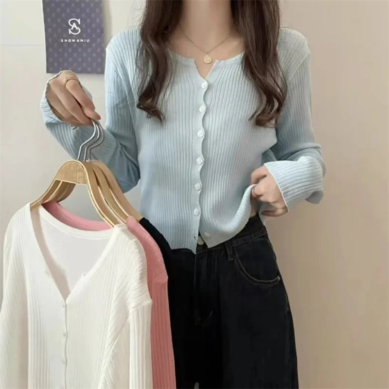 

Women Cardigans Sweater O-neck Spring Autumn Knitted Cashmere Cardigans Solid Single Breasted Womens Sweaters
