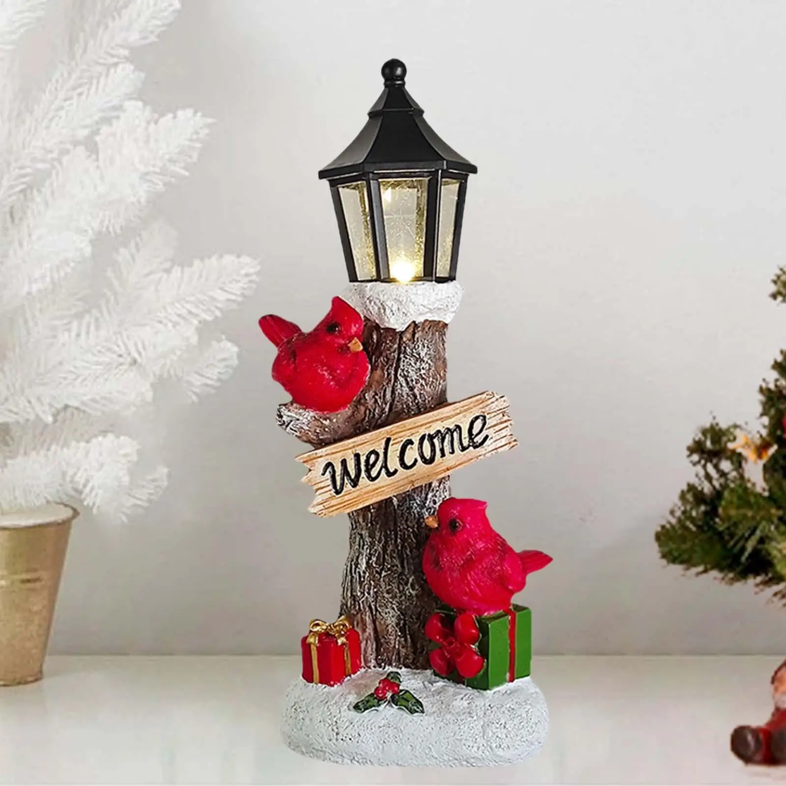 Christmas Tabletop Decoration Red Bird Lamppost Tabletop Figurine for Table