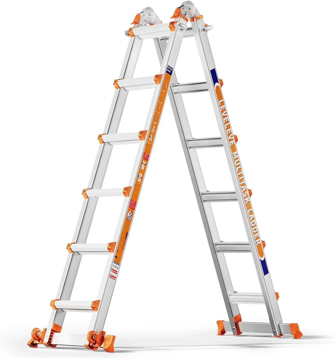 Leveleve Ladder, A Frame 6 Step Ladder, 20Ft Extension Ladder With Stabilizer Bar & Wheels,330 Lbs Security Load Multi Position