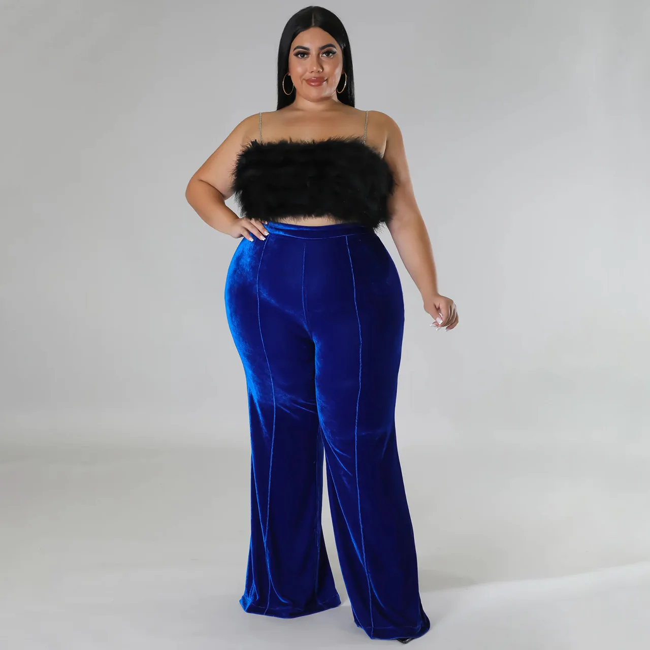 Somo 4xl Plus Size Voor Vrouwen Fashion Hoge Taille Chic Floor Lange Flare Broek Effen Kleur Koreaanse Fluwelen Groothandel Dropshipping