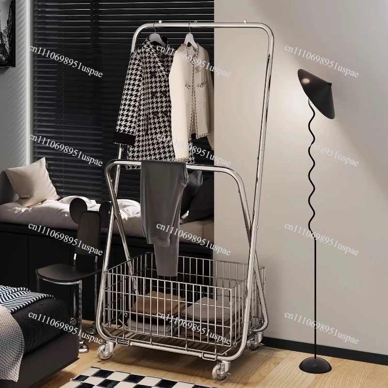 Floor-to-ceiling Bedroom Hanging Hanger Mobile Light Luxury Silver Drying Hanger Storage Overnight Coat Rack Living Room Home