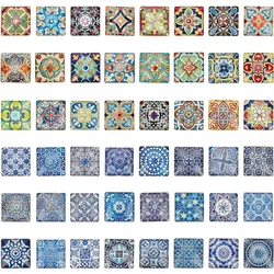 48pcs Square Mosaic Cabochons 25mm Flower Mosaic Tiles Yoga Mandala Pattern Mosaic Printed Glass Dome Cabochons for Photo Cameo
