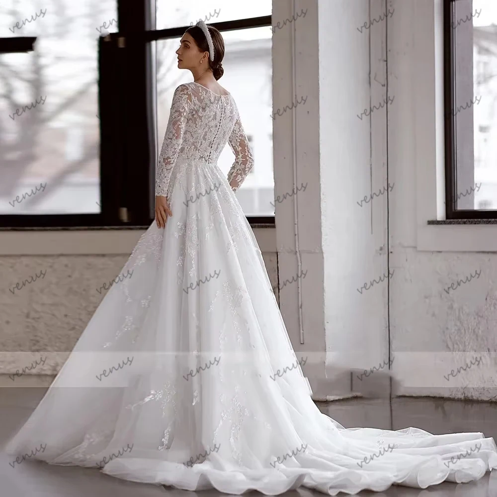 فساتين زفاف متواضعة زي العرائس خمر الدانتيل زينة مسلم كم كامل الجلباب للنساء Vestidos De Novia مخصص 2026