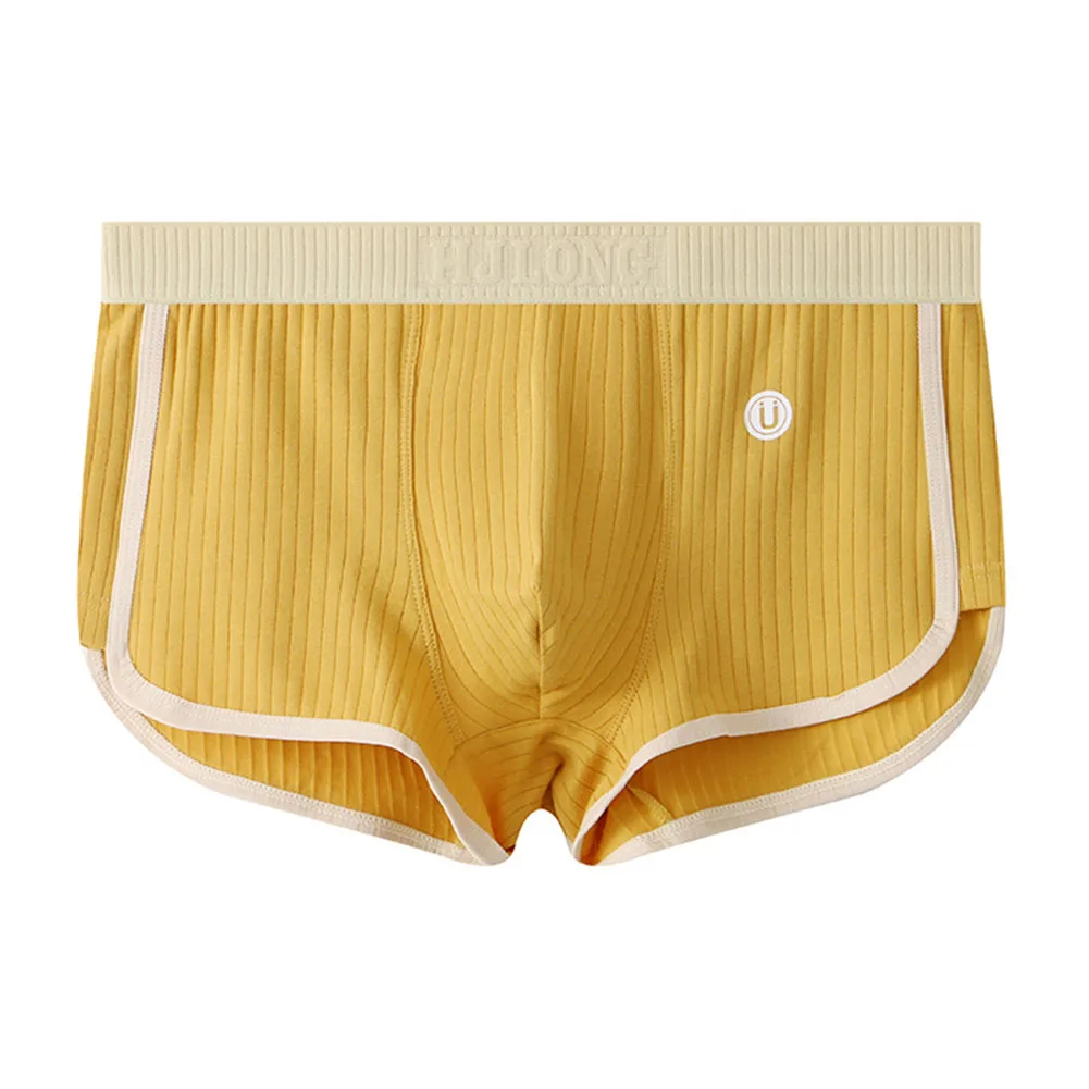 سراويل داخلية للرجال ملابس داخلية متوسطة الخصر باللون الأحمر الناعم بلون سادة ملابس داخلية ربيعية أصفر وأسود قصير للعطلات اليومية #3