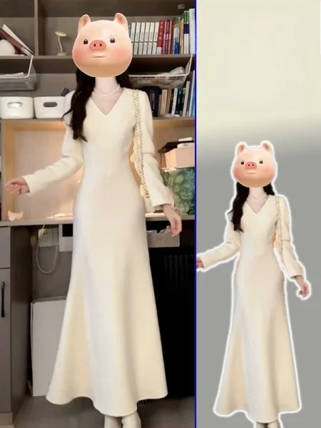 

Ele plus Size Women's Faion Set with awl And Dr V-Ne Long Sve Autumn Winter Casual Sle French Sle