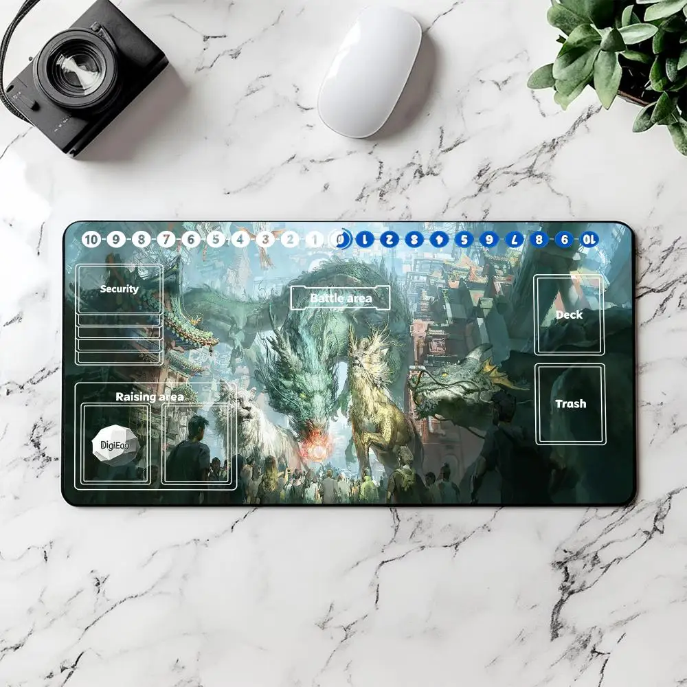Oriental Myth Dragon Qilin White Tiger Digimon TCG Playmat With Zones Non-Slip Rubber Trading Card Game Table Mat