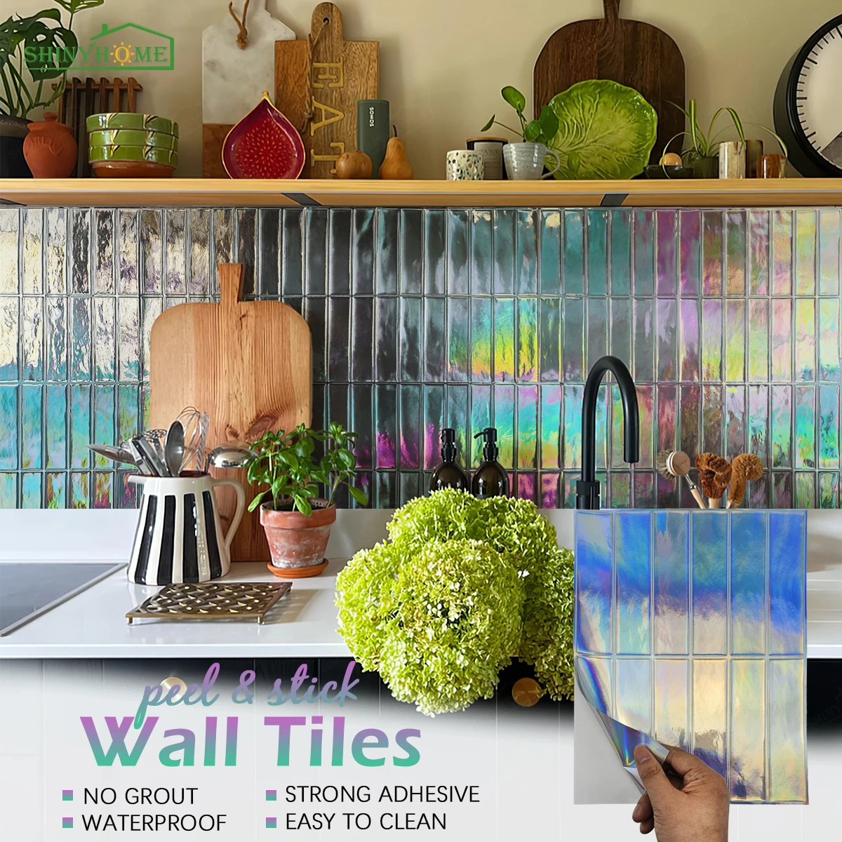 5/10 Pcs 3D Iridescent Self-Adhesive Wall Sticker Kitchen Backsplash Peel and Stick Suitable For Home DIY Wall Decor(29×22.9 cm)