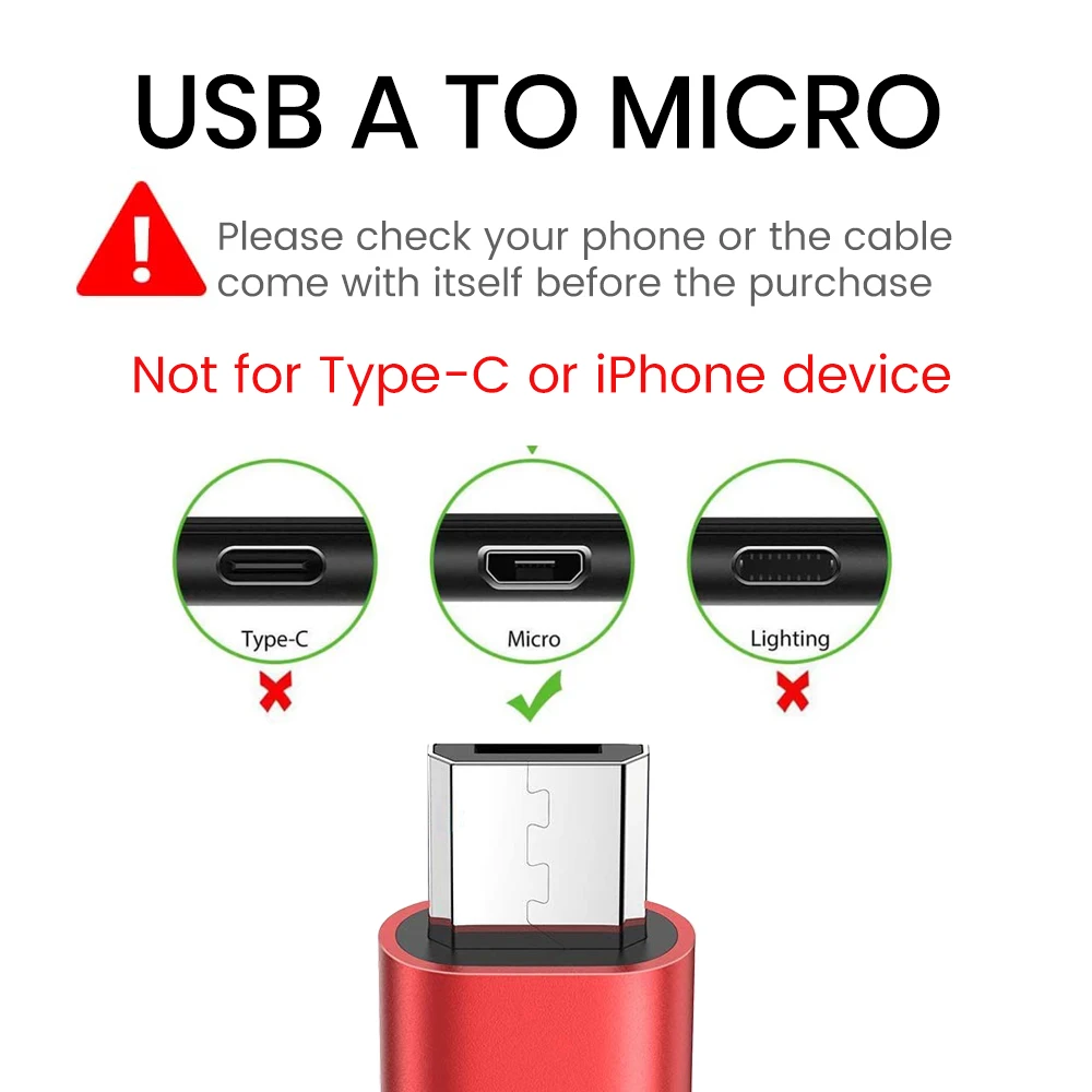 Cavo micro USB, cavi caricabatterie da USB A a Micro USB 2.0 Cavo Android per trasferimento dati micro USB lungo tipo A intrecciato