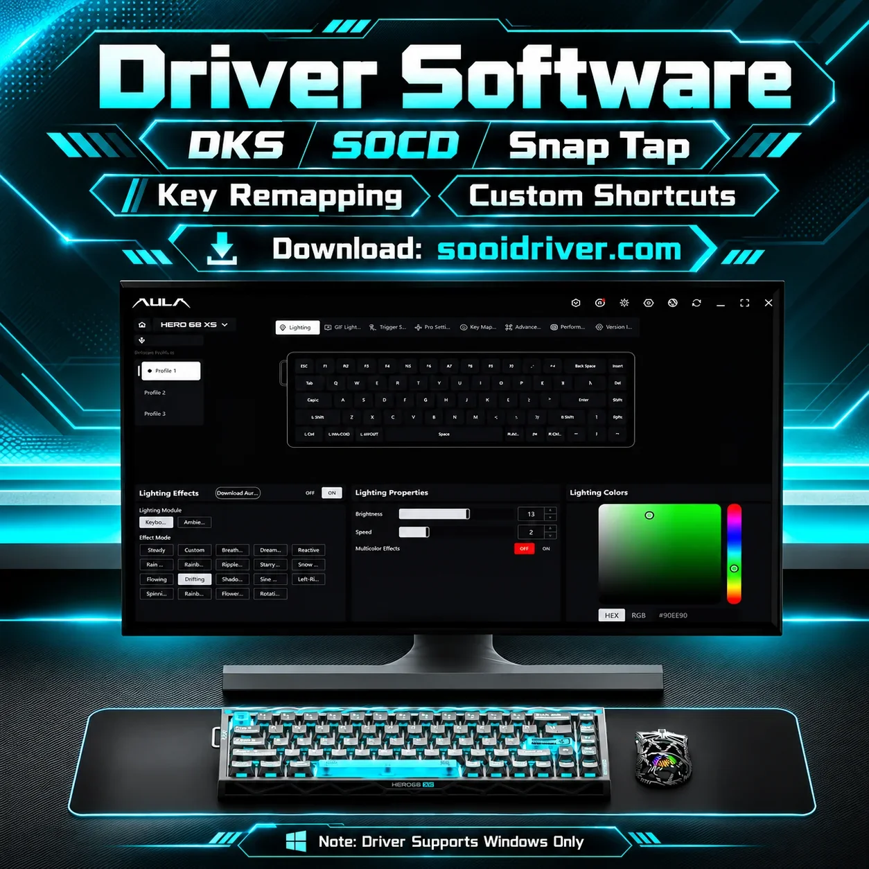 AULA Hero68 XS Hall Effect Gaming Keyboard 60 Percent Wireless Tri Mode 8000Hz Rapid Trigger Magnetic Switch RGB 6000mAh For PC - view 6