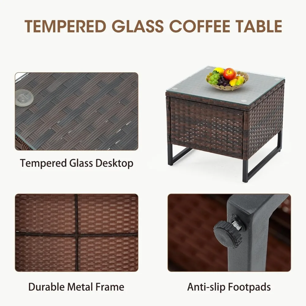 طقم بيسترو للفناء مكون من 3 قطع، كراسي شراعية دوارة من الخيزران مع طاولة جانبية من الزجاج المقسى، طقم كراسي فناء مع مقاوم للماء B #4