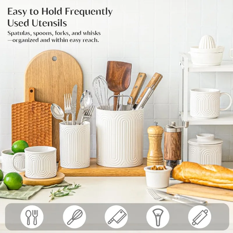 1/2PCS Ceramic Utensil Holder Arch-Design Kitchen Utensil Organizers for Countertop Suitable for Farmhouse And Kitchen