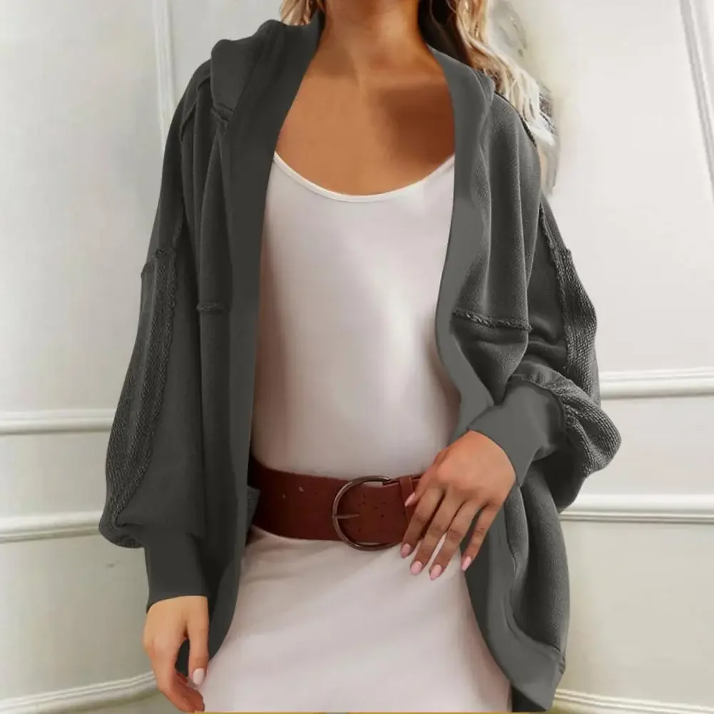 Fall Women's Jacket Combination with Cap Loose Solid Color Long Sleeve Open Pin Cardigan Sweater Sports Casual Set