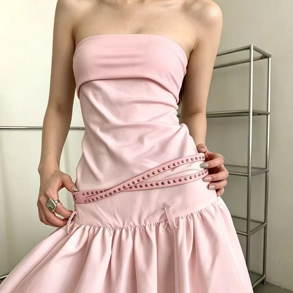 Korean Sweet Cool Style Rivet Narrow Belt Women's Retro Double-layer Belt Accessoryh Wit Dress Decoration Goth Belt Cintura Vita