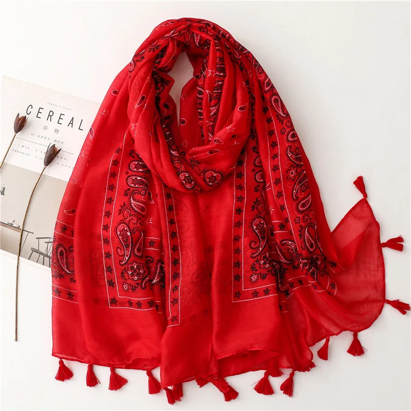 

2023 New Paisley Pattern Tassel Scarf Shawls Women Soft Foulard Floral Head Wrap Hijab Free Shipping