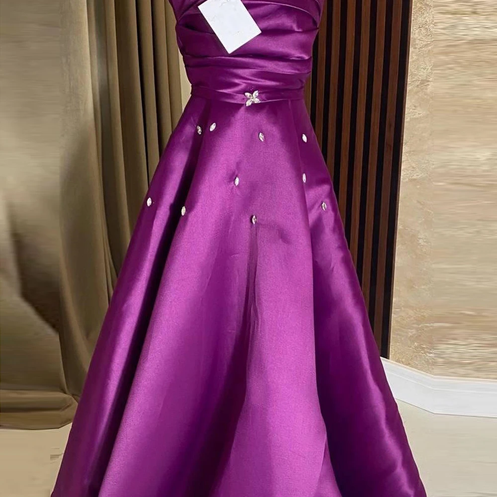 

ROSELLA Purple Spaghetti Straps Women Special Events Dress Floor Length Crystal A Line Saudi Evening Dress New 2023