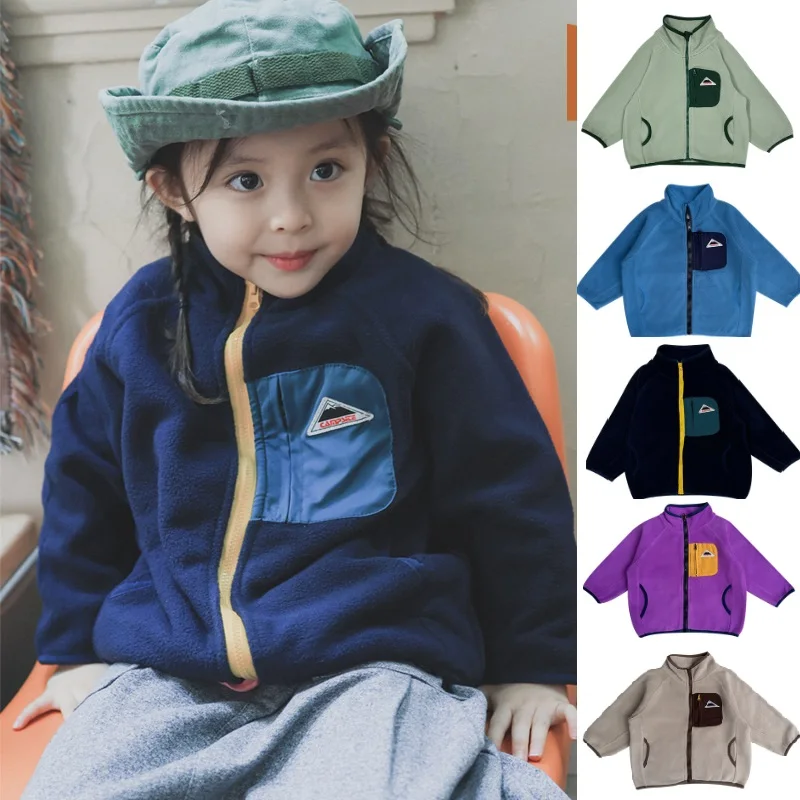 

Детская куртка, Новое поступление осени/зимы 2024, утепленное теплое хлопковое пальто для девочек, куртка для мальчиков из чистого хлопка с воротником на флисовой подкладке