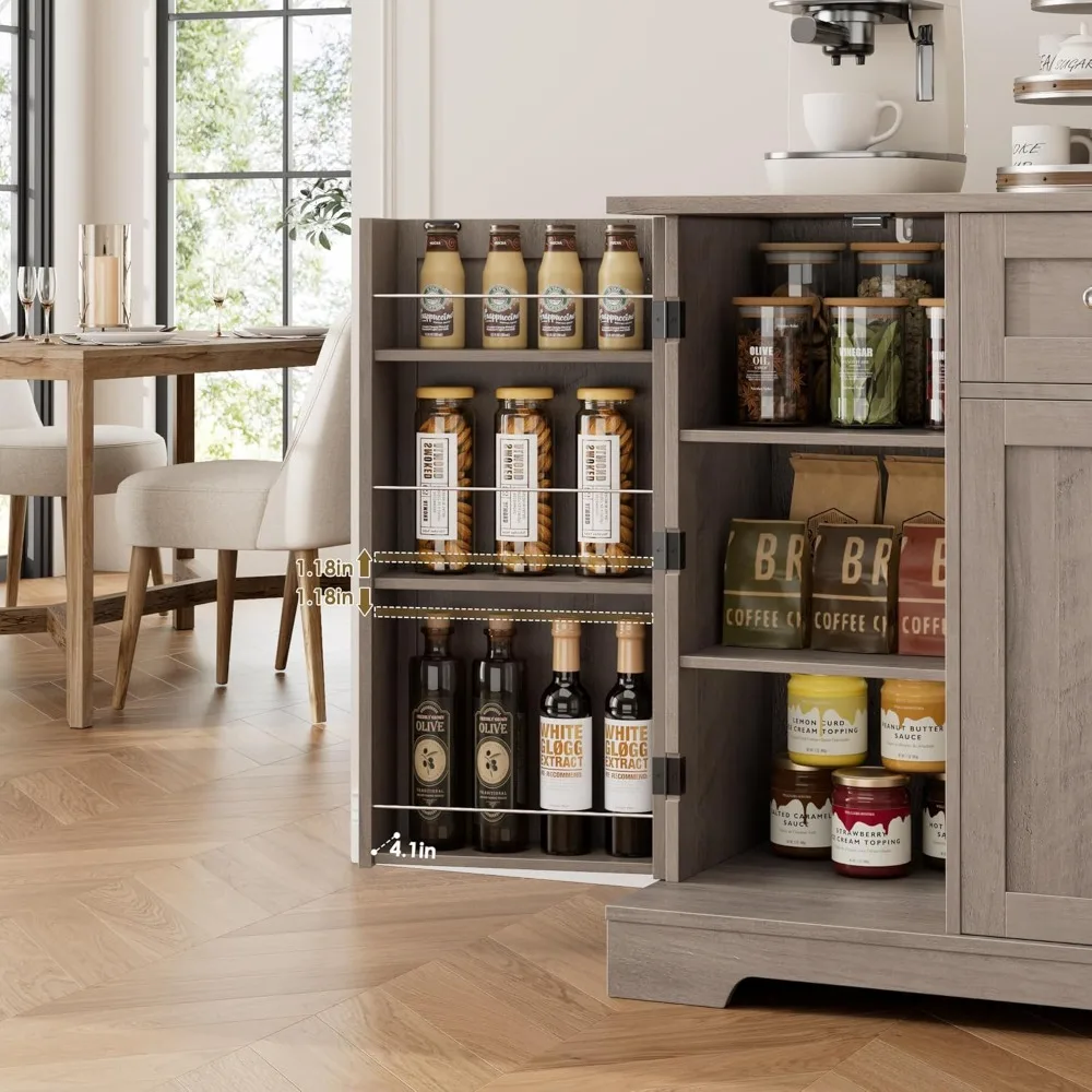 خزانة بوفيه مقاس 54 بوصة مع مساحة تخزين، وخزانة جانبية للمطبخ الحديث مع درج، ومحطة بار قهوة خشبية مع أرفف قابلة للتعديل #6